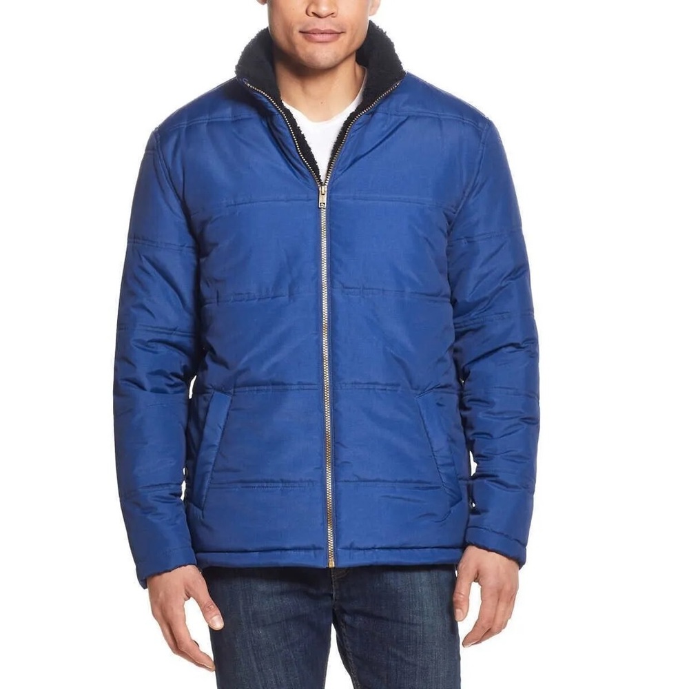 Men's Weatherproof Sherpa Lined Puffer Full Zip Jacket (Blue, XL)